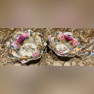 Antique Nippon Meito Nagoya Seitosho Moriage Chrysanthemum Dessert set c1910
